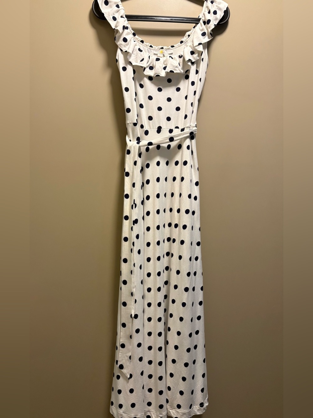 Boden Polka Dot Ruffle Maxi Dress White Navy - Size 4 - Picture 2 of 6